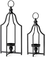Glitzhome Set of 2 Modern Farmhouse Black Metal Lanterns Decorative Hanging Candle Lanterns for Indoor Outdoor Small&Large (No Glass) - Image 6