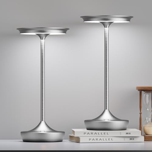 LED Rechargeable Cordless Outdoor 6000mAh Battery Table Lamp 2-Pack Silver by SHANGCAI