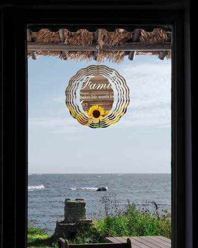 Yellow Sunflowers Wind Spinners Outdoor Family Brown Wood Striped Countryside 3D Stainless Steel Wind Spinner for Yard Kinetic Sculpture Hanging Spinning Ornament for Garden Patio Porch 12 Inch - Image 6