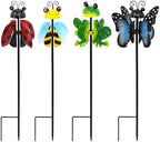 4 Pack Metal Wind Spinners Garden Stake Butterfly Frog Bee Kinetic Art by Unknown