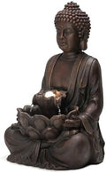 Glitzhome 24" H Zen Style Meditating Buddha Water Fountain Statue with Pump and LED Light, 2 Tier Waterfalls Resin Indoor Outdoor Floor Fountain for Garden Patio Backyard Decking by Glitzhome