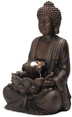 Glitzhome 24" H Zen Style Meditating Buddha Water Fountain Statue with Pump and LED Light, 2 Tier Waterfalls Resin Indoor Outdoor Floor Fountain for Garden Patio Backyard Decking by Glitzhome