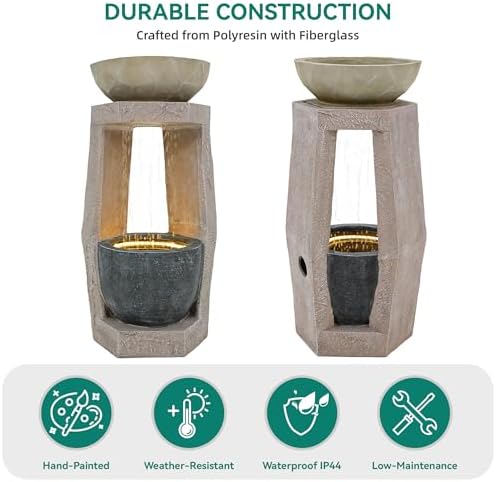 32" Geometric Outdoor Fountain with Birdfeeder - Image 6
