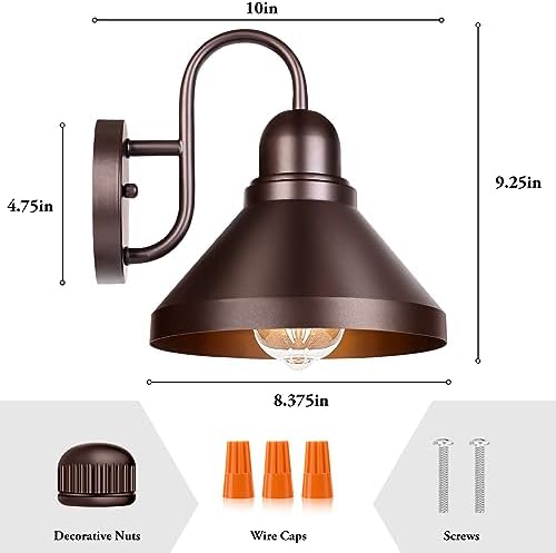 Brightever Gooseneck Porch Lights Outdoor, 2-Pack Farmhouse Exterior Barn Light Fixtures, Waterproof Industrial Brown Patio Wall Lamps for Garage, E26 Base Anti-Rust, Bulb not Included - Image 2