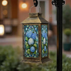 Solar Lantern Stained Glass Style Blue Outdoor Waterproof Garden Hanging Lantern Solar Powered Lighting Outside Solar Light for Patio Yard Camping, Gifts for Women Mom - Image 6