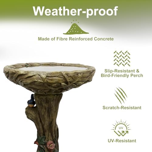 SKYFIRE 25.5” H Fibre Reinforced Concrete Bird Bath with Birds for Garden, Woodland Tree Trunk Decoration Outdoor Bird Bath，Pedestal Birdbaths for Outdoors, Garden, Patio, Lawn, Backyard - Image 4