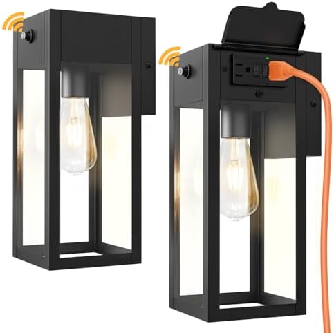 Porch Lights with Outlet, Dusk to Dawn Outdoor Light, 2-Pack Black by WelcometoOYKYOHEI
