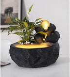 Resin Stone Waterfall Outdoor Fountain, Indoor Water Fountain Tabletop, with LED Light, Rolling Ball, Bird Design for Home Decor, Office, Backyard(Black,Small) - Image 7