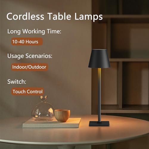Fizrice Cordless Table Lamp Rechargeable Black 4 Pack Battery Operated - Image 3