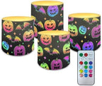 Colorful Pumpkin Bat Flameless Candles with Remote Battery Operated Candles with Timer Halloween Flickering LED Elictric Pillar Tealights for Indoor Outdoor Home Decorations by Merkmak