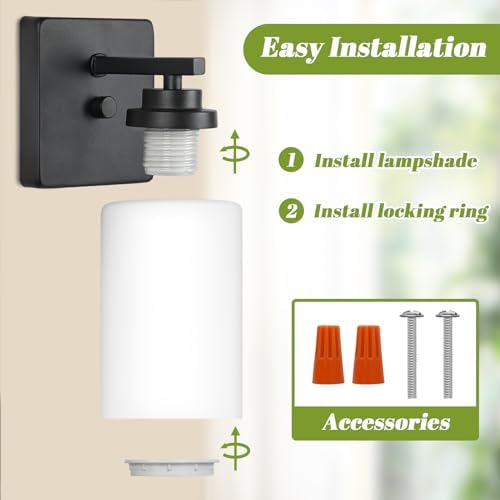 VerRon Wall Sconces Set of 2 with White Glass Shade for Bathroom - Image 6