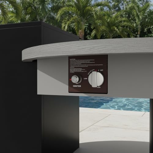50,000 BTU Round Propane Gas Fire Pit Table, Smokeless Table Top Firepit with Storage Cabinet & Open Shelf, Stainless Steel Burner, ETL Certified, Propane Gas Fire Pit for Patio,Black & Grey - Image 4