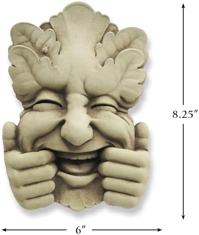 Carruth Studio Too Much Fun, Green Man Plaque for Home and Garden, Handmade in Stone, Whimsical Garden Sculpture - Image 5