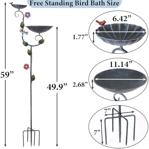 Free Standing Bird Baths for Outdoors, 58" H Decorative Bird Bath Feeder Combo with Metal Stake, Upgraded 5 Spikes Detachable Antique Birdbaths for Garden Patio Yard Lawn (Dragonfly) - Image 3