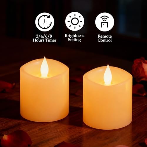 Flameless Candles with Remote & Timer - 3×3'' Ivory Pillar LED Candles Battery Operated,Fake Candles for Indoor Outdoor - Realistic Flickering Flame Holiday Wedding Church Decor (3-Pack) - Image 3
