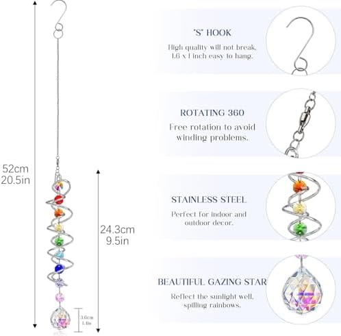 5 Pack Crystal Suncatcher Gazing Ball Spiral Wind Spinner Garden Decor - Image 6