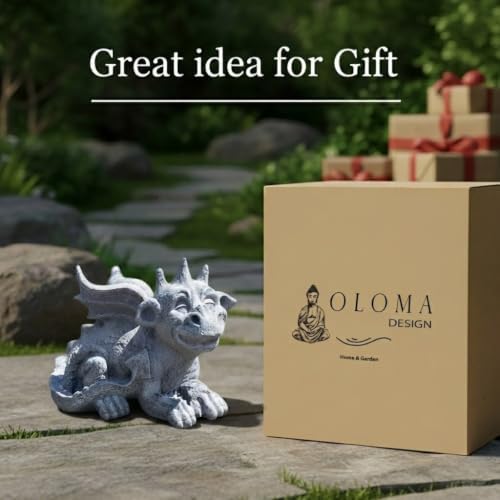 OLOMA Smiling Little Dragon Concrete Statue Outdoor Mythical Creature Outdoor Decor Fantasy Drake Figurine Handcrafted Sculpture Stone Gargoyle Ornament Weather Proof Accent Fantasy Gift - Image 3