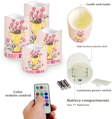 Carnation Flameless Candles LED Pillar Candles Battery Operated Candles with Remote and Timers Color Changing Electric Fake Plastic Candles Mothers Day Decor Set of 4 - Image 3