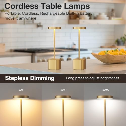 Cordless Rechargeable Table Lamp, 4000mAh Battery Operated, Light Gold, 2 - Image 3