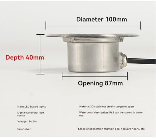 Submersible Led Lights 3W IP68 Stainless Steel, 12v/ 24v Recessed Underwater Spotlight (Natural,12v) - Image 4