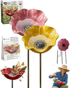 Handmade Metal Flower Garden Stakes Grace Decor Mini Bird Bath Bowl Supports for Outside Outdoors Pollinator Butterfly Bee Watering Station Birdbath Hummingbird Water Feeder Yard Art Gift(2MIXE) by Unknown