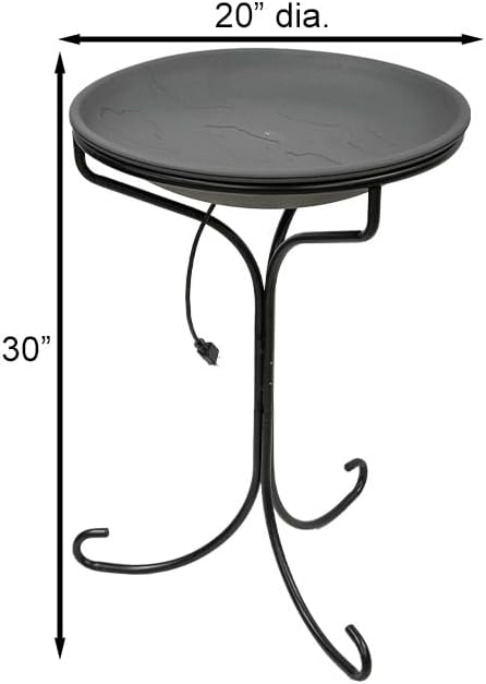 Wild Bird Lover’s Heated Bird Bath with Metal Stand – 20" Slate-Textured Basin, 150W Heater & 30" Coated Stand – Outdoor Bird Bath Keeps Water Ice-Free Year Round – Safe & Slip-Resistant Surface - Image 3