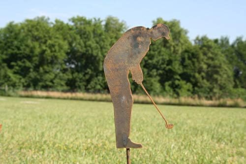 Hobby and Leisure Style Rustic or Powder Coated Metal Garden Stake or Stand (Small Golfer 24" Tall Including Stake, Naturally Rusted) - Image 6