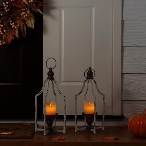 Glitzhome 16.5" H Lanterns Decorative Indoor Outdoor, Vintage Metal Lantern,Farmhouse Hanging Candle Holder for Living Room Mantel Patio Porch Garden Wedding & Holiday Decor,2pcs - Image 7