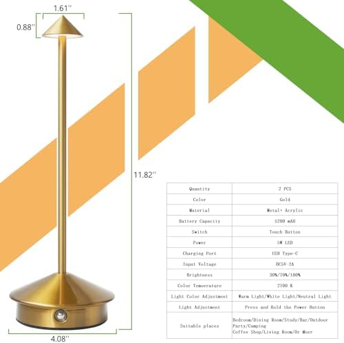 2 Pack Cordless LED Table Lamp, Rechargeable 5200mAH Battery Operated Lamp for Decor, 3 Color Stepless Dimming Desk Lamps, for Restaurant, Bedroom, Outdoor Camping, Coffee Shop, Night Light - Image 3