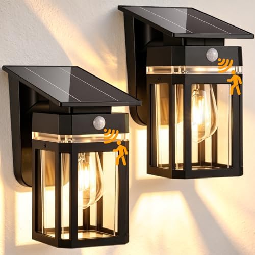 Outdoor Solar Porch Light Motion Sensor 2700K Warm White 2Pack by Paktonvo