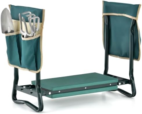 Goplus Garden Kneeler and Seat, Foldable Garden Bench for Kneeling & Sitting, Widened 8" EVA Soft Foam Pad, Heavy-Duty Garden Stool w/ 2 Large Tool Pouches, Gardening Gift for Women Men Seniors by Goplus