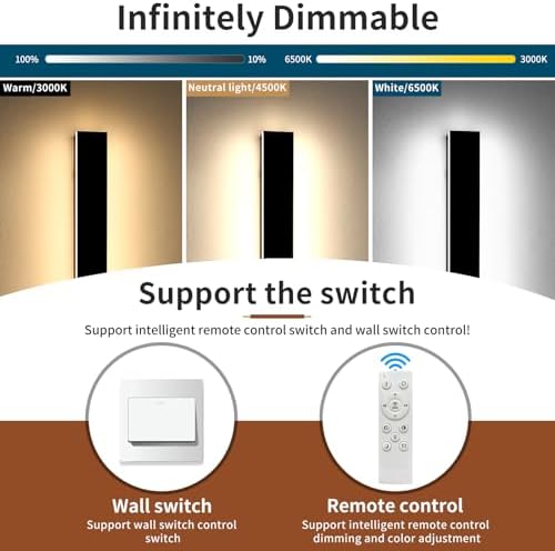 2 Pack Long Outdoor Wall Sconce, 47.2inch Modern Exterior Light Fixture, IP65 Waterproof, 3000K-6000K Dimmable, Strip Wall Mount Lighting for Patio, Garden, Garage with Remote Control - Image 2