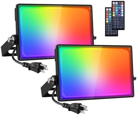 Onforu 2 Pack LED RGBW Flood Lights Outdoor 70W, 2700K Warm White Dimmable Million Color Changing Floodlight Waterproof with Remote, DIY Stage Lights Uplighting Indoor for Party by Onforu