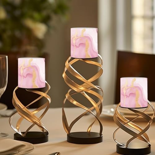 4Pcs Pink Marble Battery Operated Flameless Candles with Color Changing Timer Remote Control Flickering LED Candles for Indoor Outdoor Wedding Living Room Home Decorations - Image 4