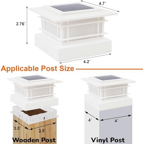 Dynaming 4x4 Solar Post Cap Lights Outdoor with 2 Color Modes, 12 Pack Fence Post Solar Lights White Shell Fit for Vinyl/Wooden Posts, High Brightness SMD LED Lighting Decor for Garden Deck Patio - Image 2