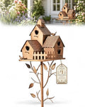 Handmade Iron Birdhouse Metal Garden Stake Bird House with Pole Stand by Unknown