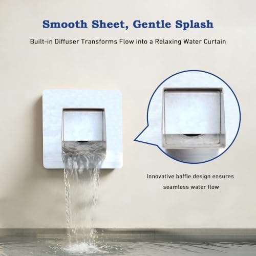 316 Stainless Steel 1.2" Wall Mount Water Spout – Outdoor Square Waterfall Fountain with Built-in Splash Diffuser, Garden Pond Pool Waterfall Spillway for Patio and Landscape (Silver) - Image 5