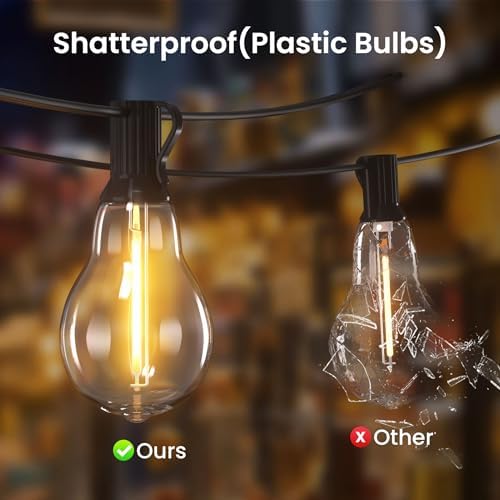 200FT Outdoor Lights with 106 Shatterproof Bulbs(6 Spare), IP45 Waterproof Outside String Lights, Patio String Lights Hanging for Party, Yard, Porch, Bistro, 2200K Adjustable Warm White Light - Image 6