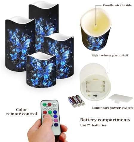 LED Flameless Candles with Remote Set of 4 Butterfly Battery Operated Pillar Candles with Timer Color Changing Electric Candles for Wedding Table Festival Decorations - Image 3