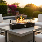28-inch Table Top Propane Fire Pit, 40,000 BTU Tabletop Firepit Glass Wind Guard & Blue Glass Beads, Portable Outdoor Portable Fireplace for Patio and Camping – Black. by Unknown