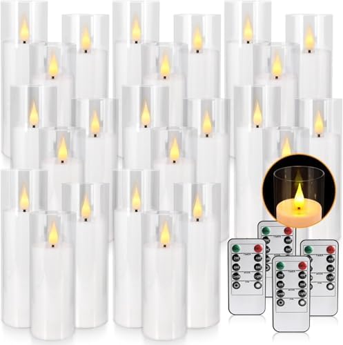 YOROXRG Set of 24 Flickering Flameless Candles Battery Operated with Remote and 2/4/6/8 H Timer Plexiglass Led Pillar Candles with Realistic Moving Wick Candles for Home Decor (D2.2"xH 5"6"7")(White) - Image 2