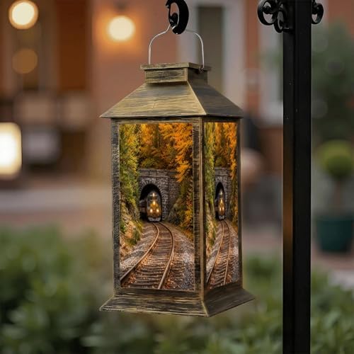 Solar Lantern Outdoor Waterproof Train Coming Tunnel Garden Decor LED Hanging Solar Lights Tabletop Lamp Gifts for Women Mom Outside Yard Patio Porch by DERUINVAIO