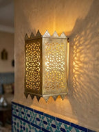 Set of 2 Moroccan Brass Wall Lamp Sconce Home Decor, Handmade Lighting Copper Metal Lights Turkish Lamp, Ramadan Candle Lantern, Candle Holder, Indoor Outdoor, Patio, Porch, Shelf, Garden (Tower) - Image 6