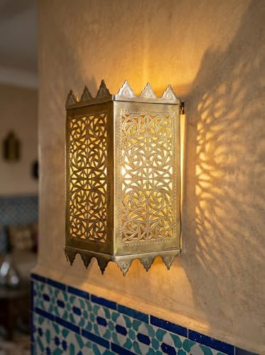 Set of 2 Moroccan Brass Wall Lamp Sconce Home Decor, Handmade Lighting Copper Metal Lights Turkish Lamp, Ramadan Candle Lantern, Candle Holder, Indoor Outdoor, Patio, Porch, Shelf, Garden (Tower) - Image 6