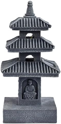 Pagoda Garden Statue, 10 Inch Weatherproof Solar Garden Decor, LED Light Zen Japanese Lantern for Backyard Balcony Patio Lawn Yard, Grey, Pagoda Statue, Japanese Decor - Image 2