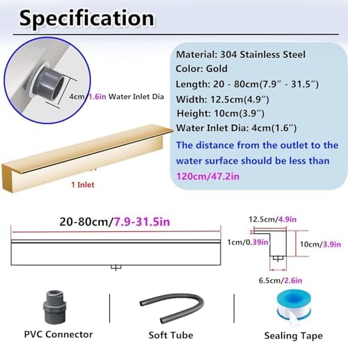 40" Stainless Steel Waterfall Feature - Wall-Mounted Spillway Nozzle for Ponds, Outdoor Garden Fountain, Durable Water Spray Decor, Stylish Landscape Waterfall - Image 2