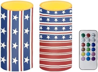 Flameless Candles with Remote and Timers Flickering Battery Operated USA Flag Candles Outdoor LED Pillar Candles for Independence Day Patriotic Decoration Set of 2 by Merkmak