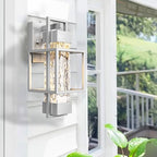 PARTPHONER Modern Outdoor Light Fixtures Dusk to Dawn Outdoor Lighting 2 Pack, 15" Exterior Wall Sconce Waterproof Outside Porch Light for House with Water Glass for Garage Doorway Silver - Image 5