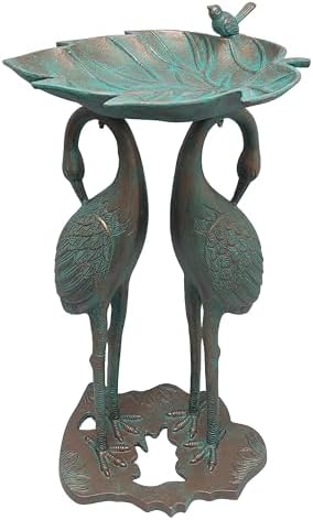 Oakland Living Cast Aluminum 30-in Twin Crane Copper Patina Bird Bath with Leaf Bowl by OaklandLiving