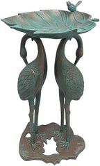 Oakland Living Cast Aluminum 30-in Twin Crane Copper Patina Bird Bath with Leaf Bowl by OaklandLiving
